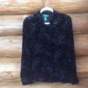 Lauren Ralph Lauren Black Velvet Burnout 90s Shirt Size Small
